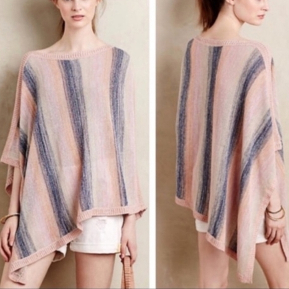 Anthropologie Blush Striped Poncho - Picture 1 of 6